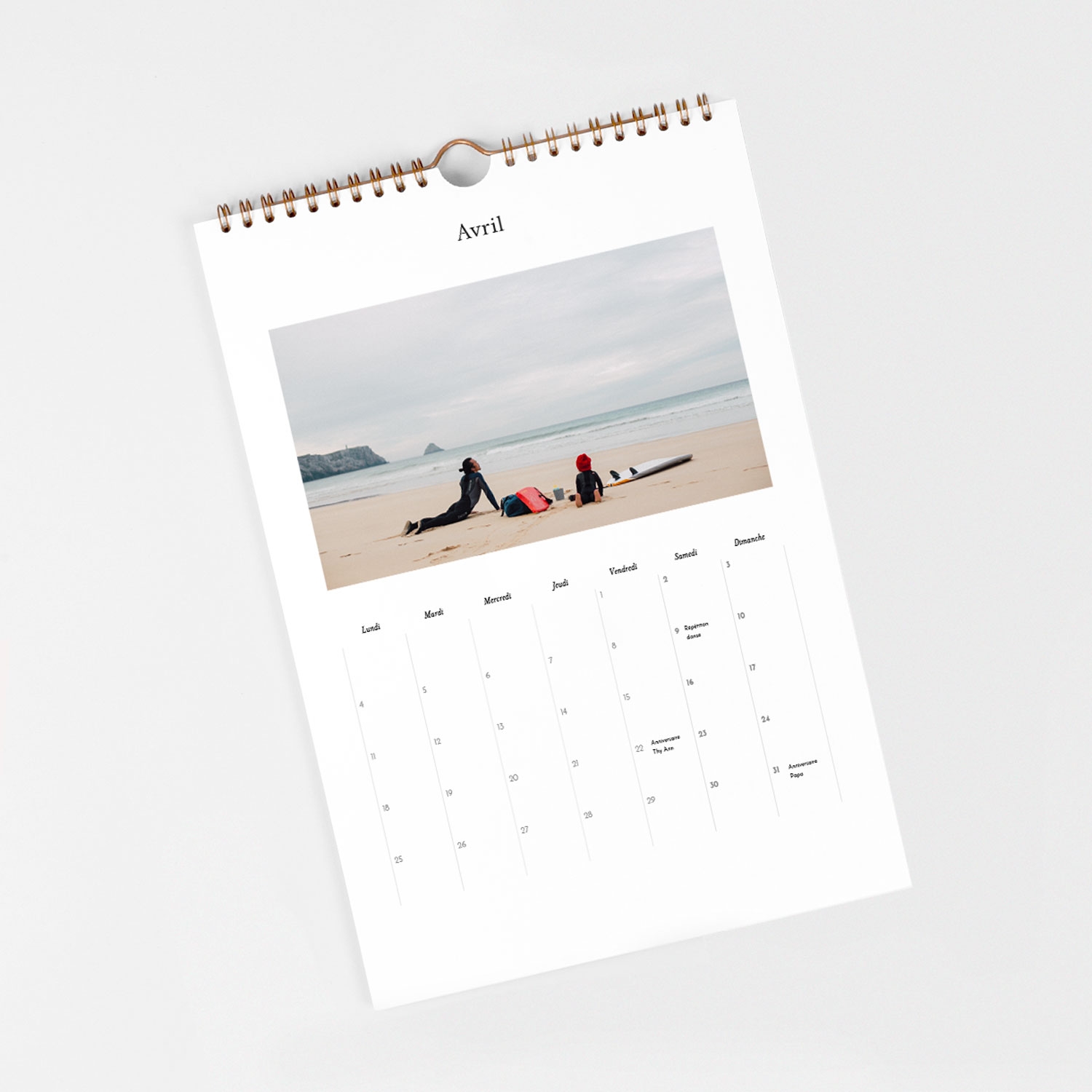 Calendrier mural cases personnalisables Cartouche