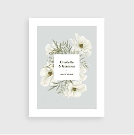 Faire-part de mariage Èchappée florale (portrait) bleu gris