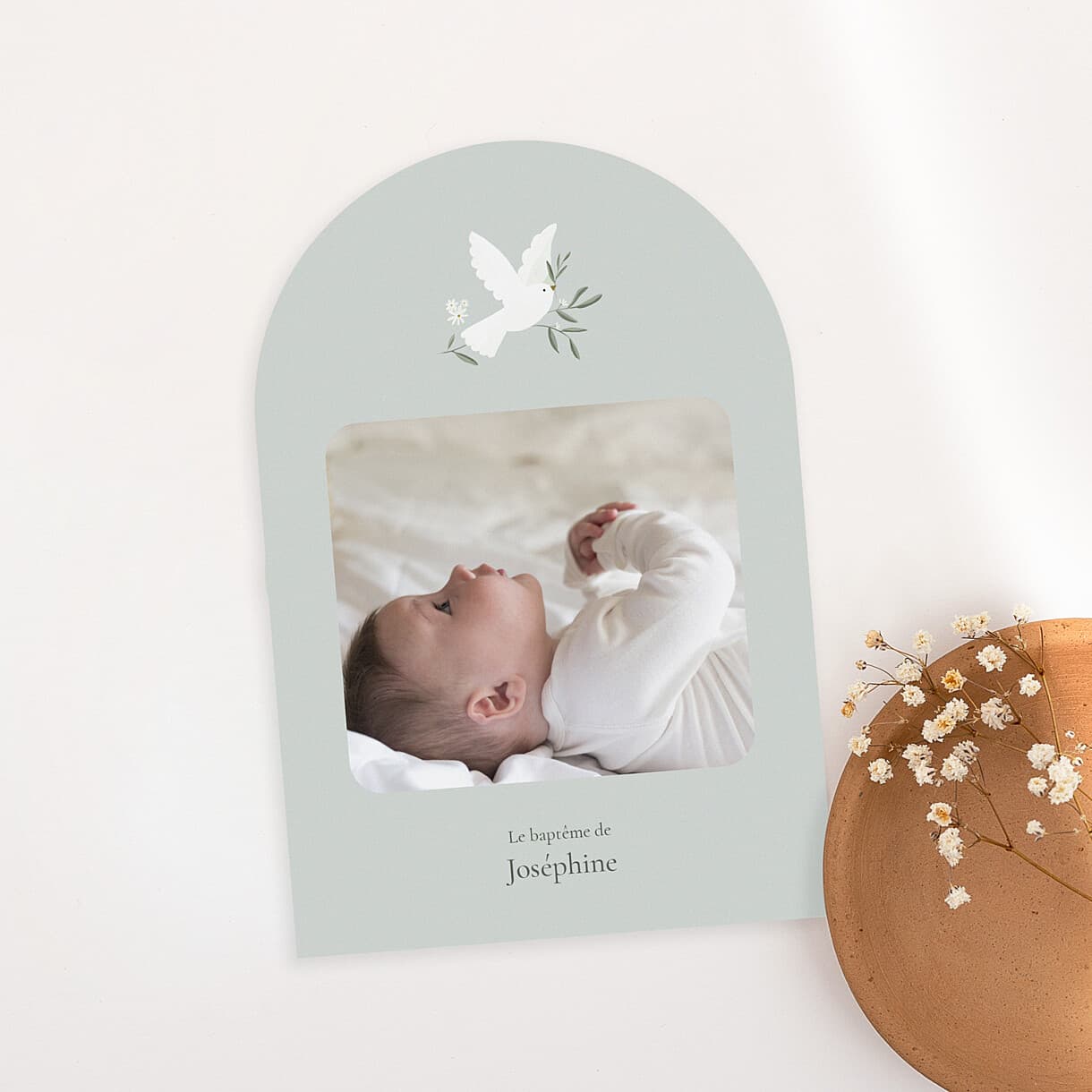 Faire-part de baptême Petite colombe photo