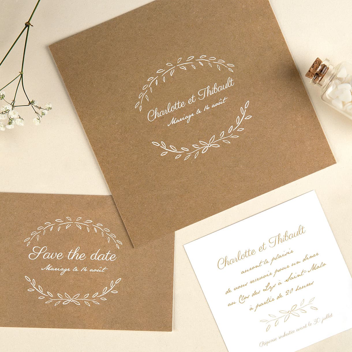 Carton d'invitation mariage Poème (Carré)