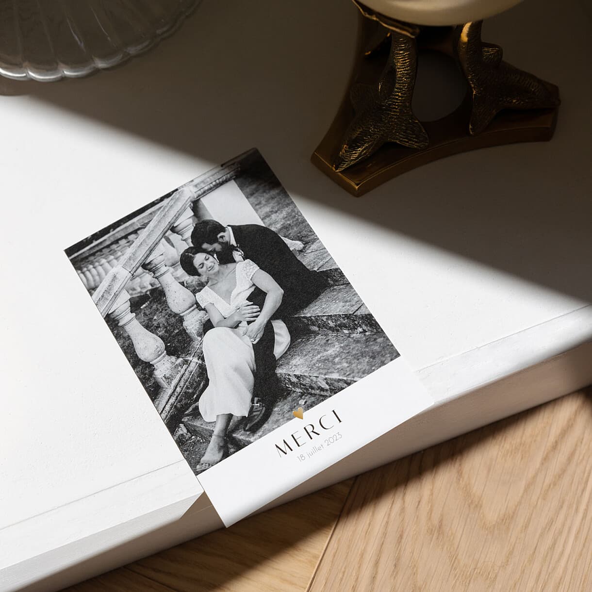 Carte de remerciement mariage Cœur d'or