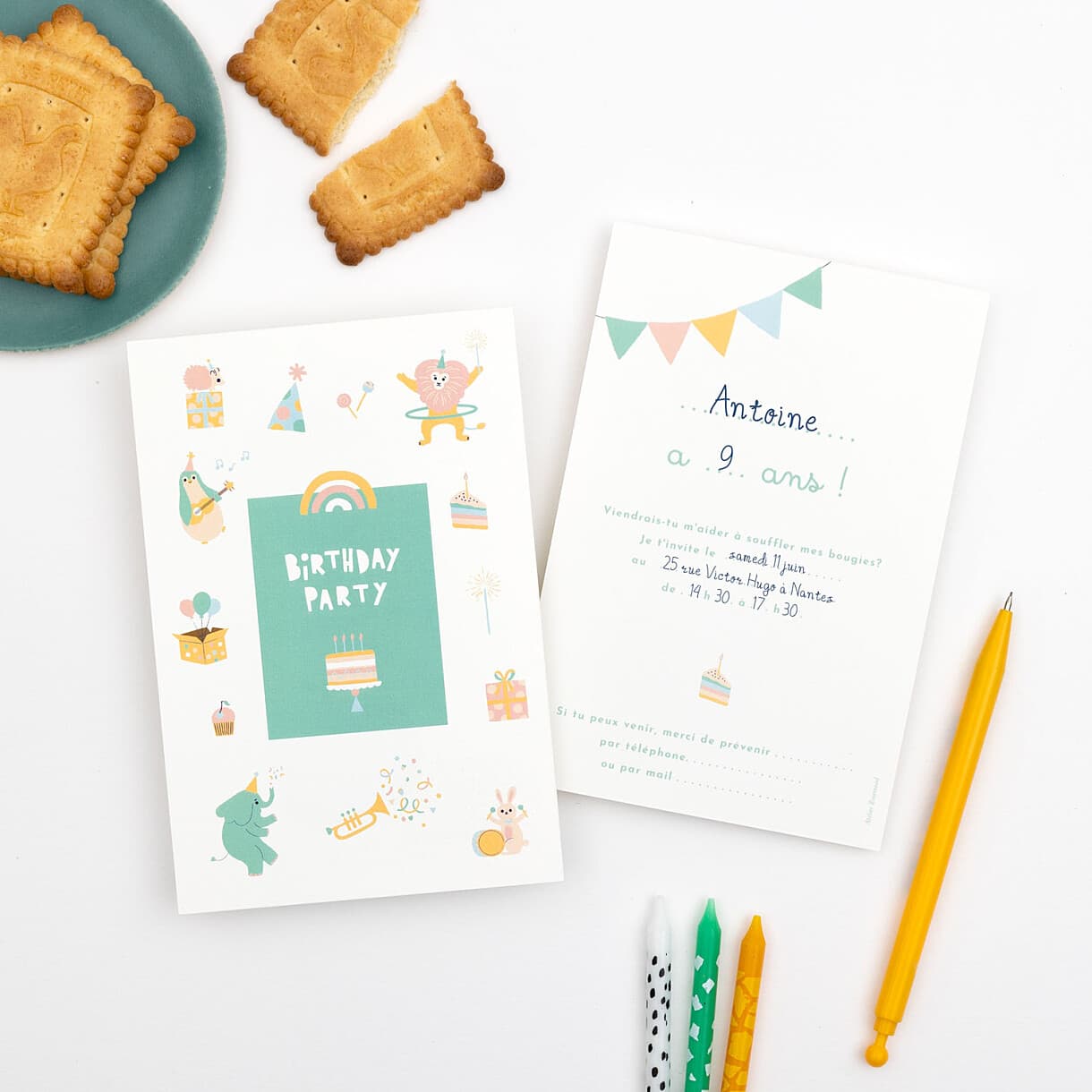 Carte d'anniversaire la fête des animaux