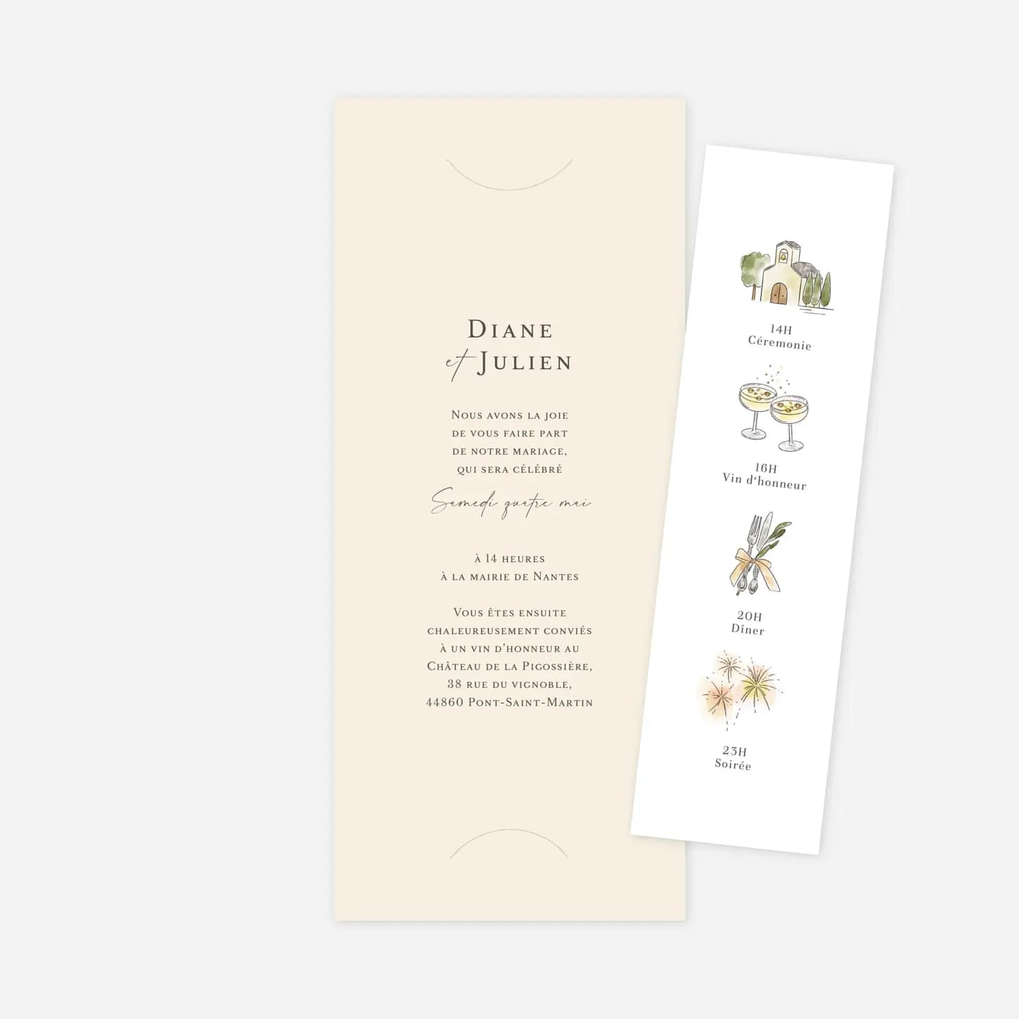 Faire-part de mariage Pictos aquarelle