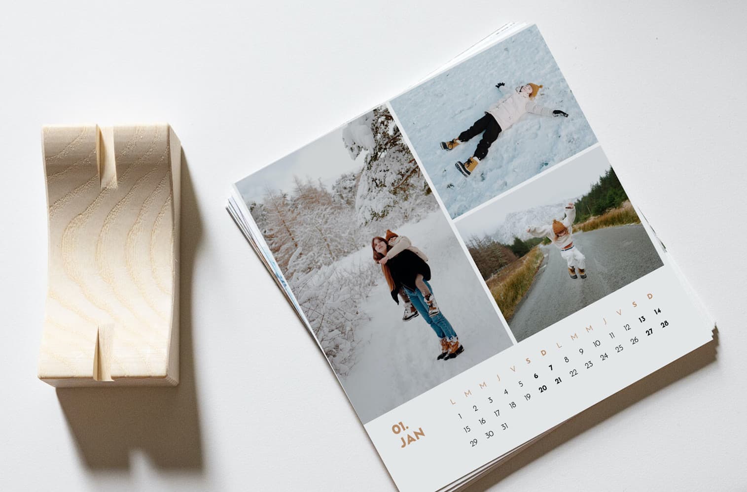 Recharge calendrier photo avec support bois