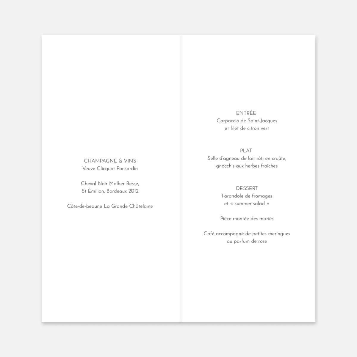 Menu mariage L'air du vent