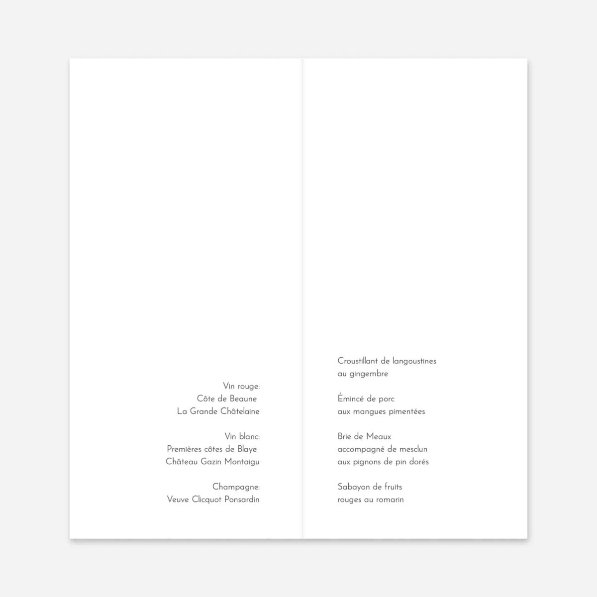 Menu mariage Aquarelle