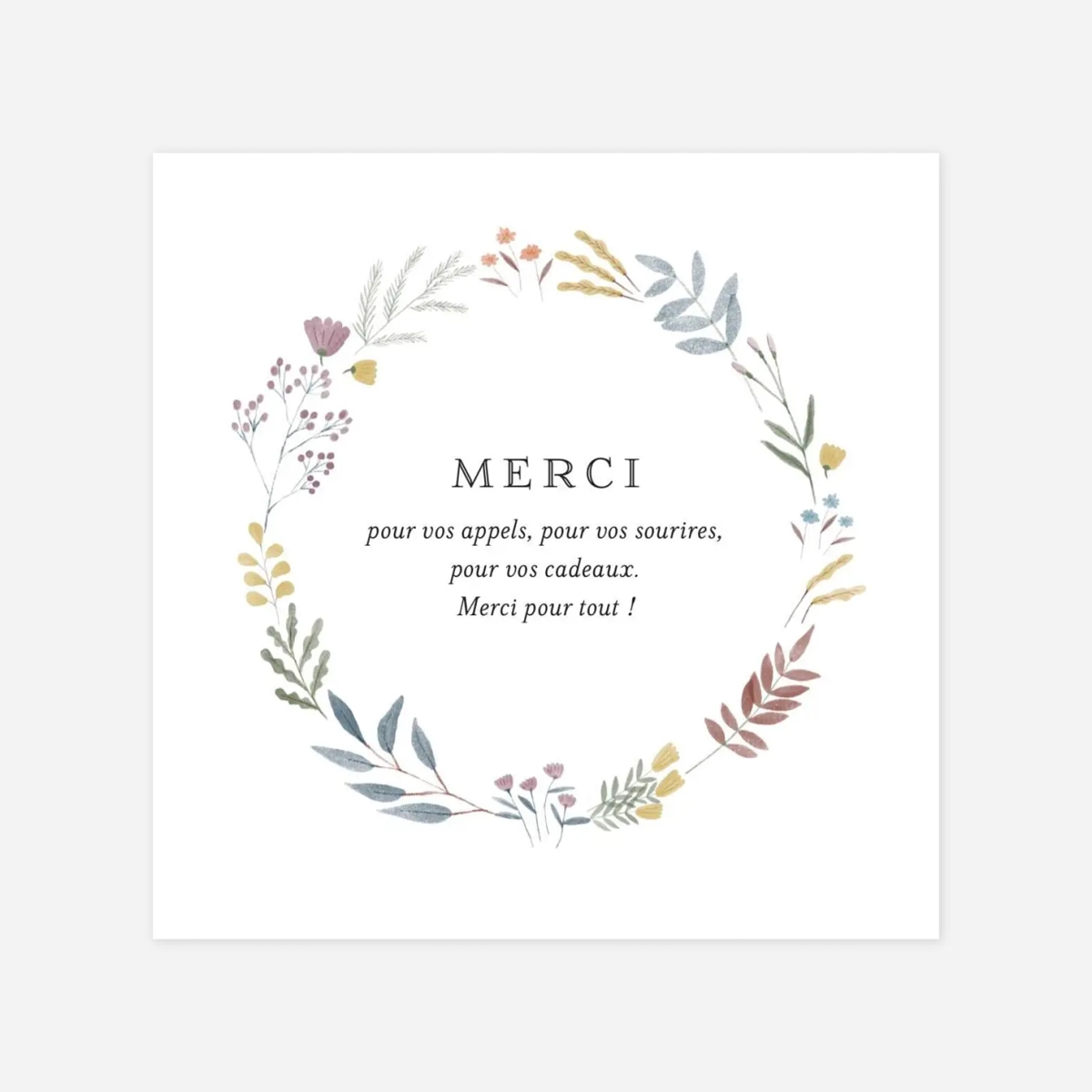 Carte remerciement naissance Aquarelle végétale