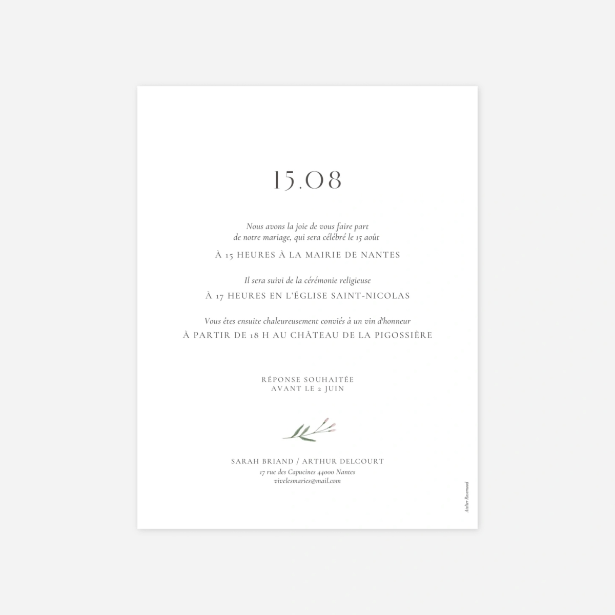 Faire-part mariage Aquarelle végétale