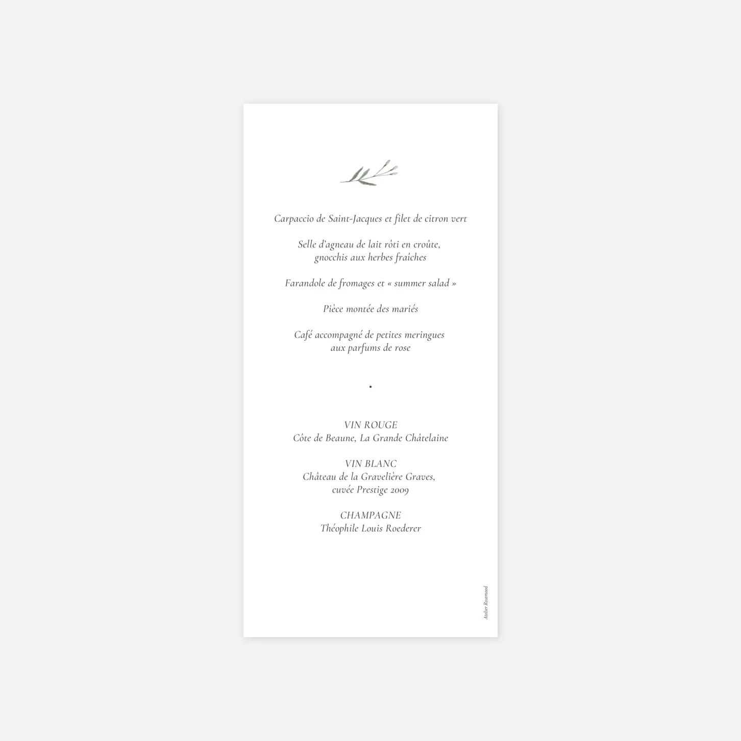 Menu mariage Aquarelle végétale