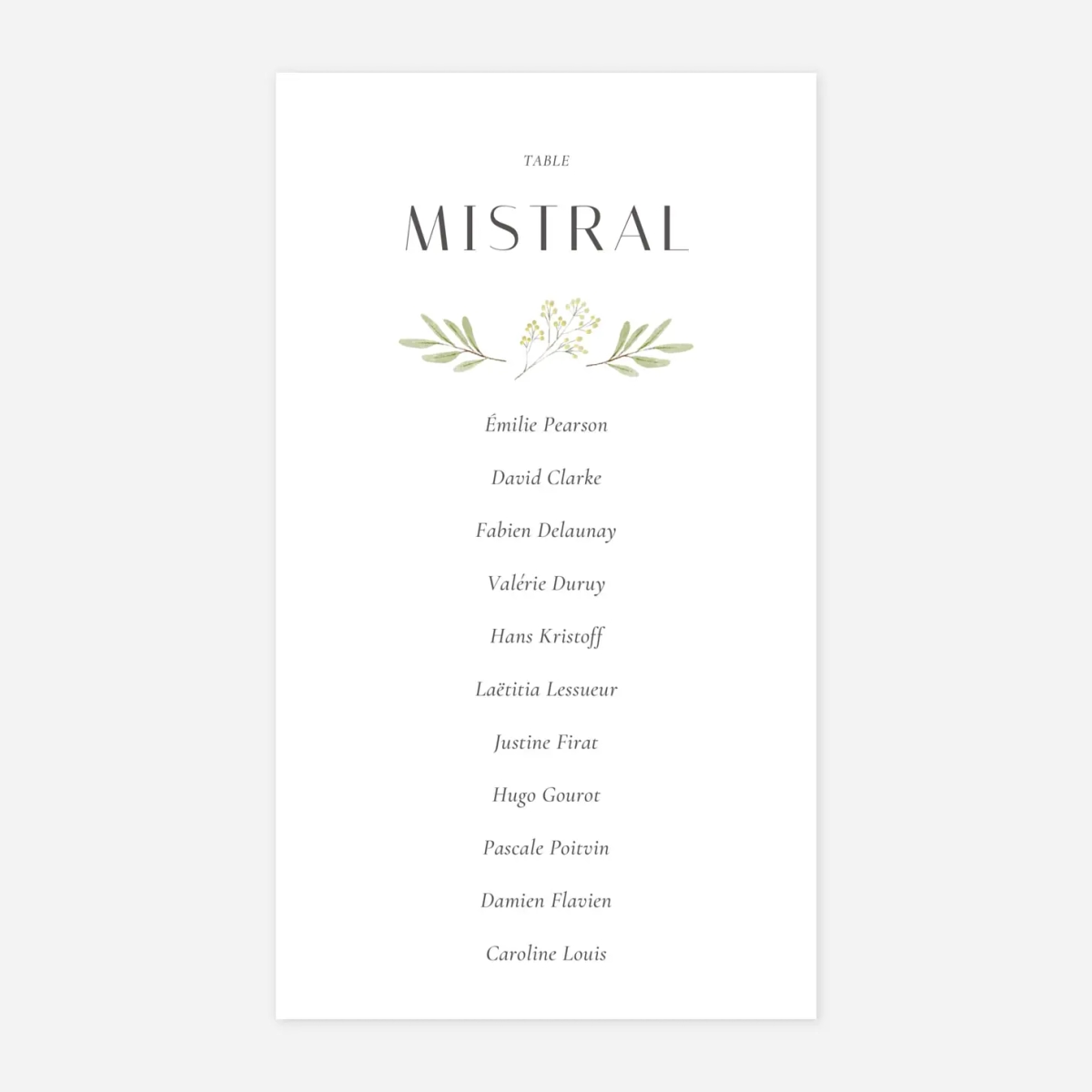 Nom de table mariage Aquarelle végétale