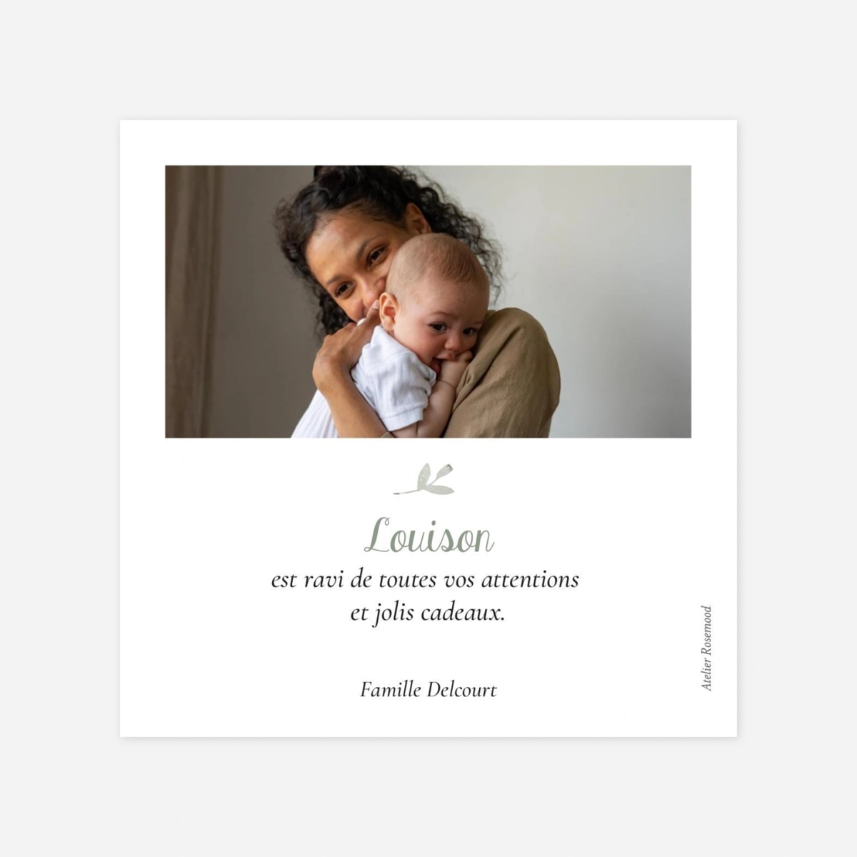 Carte remerciement naissance Berceau fleuri