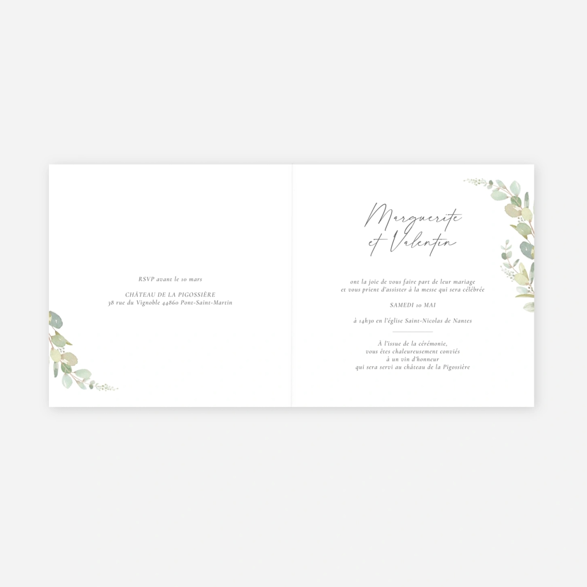 Faire-part mariage Brins d'eucalyptus en couronne