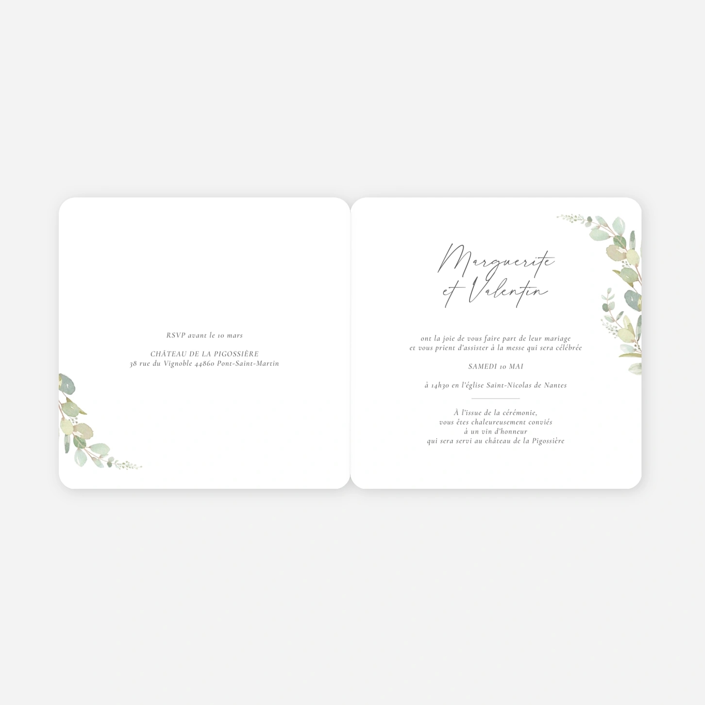 Faire-part mariage Brins d'eucalyptus en couronne