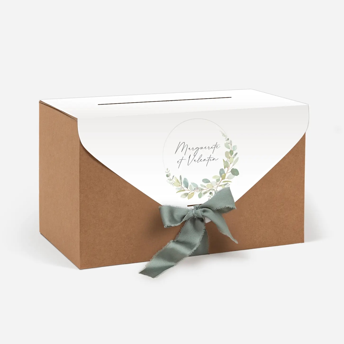 Urne Mariage Brins d'eucalyptus en couronne