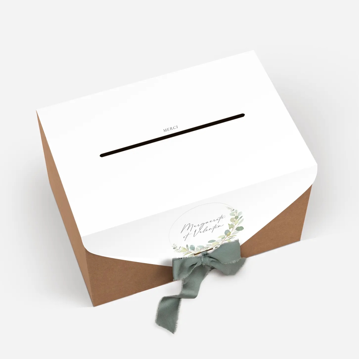 Urne Mariage Brins d'eucalyptus en couronne