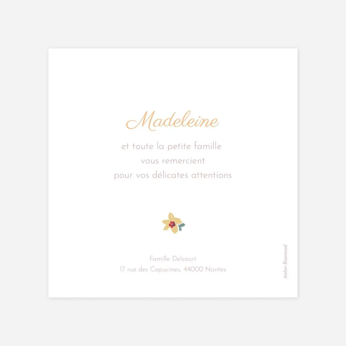 Carte remerciement naissance Bloom