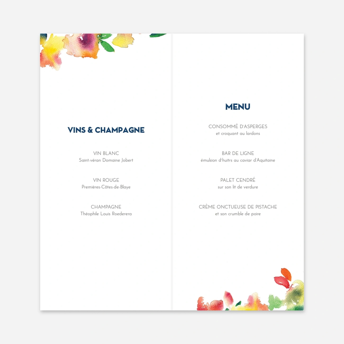 Menu mariage Bloom