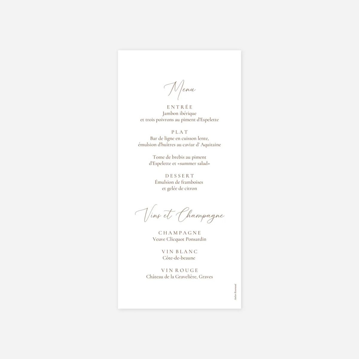 Menu mariage Bouquet bohéme