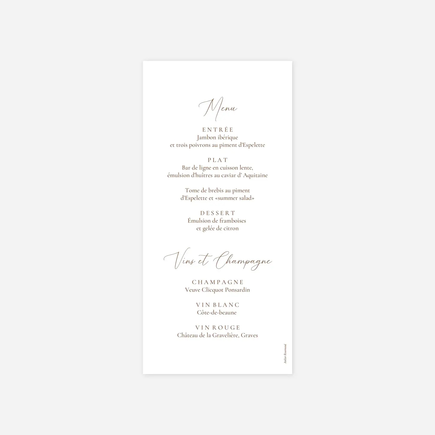 Menu mariage Bouquet bohéme