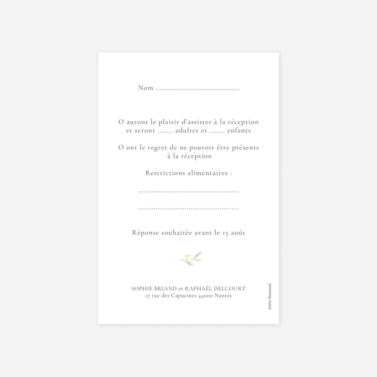 Carton réponse Bouquet champêtre