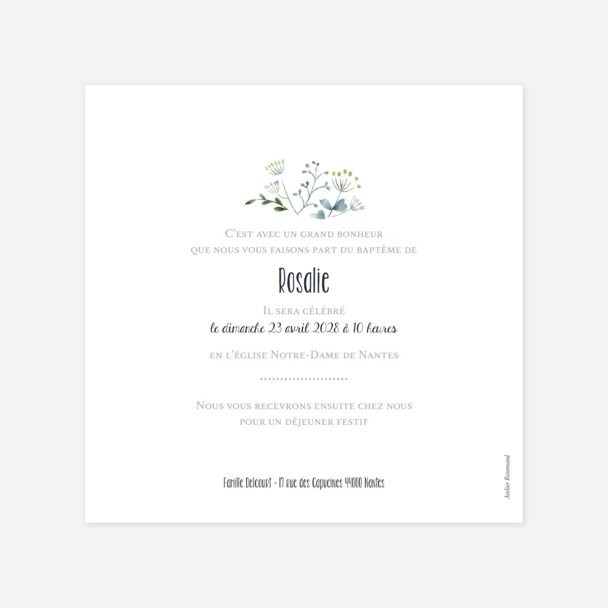 Faire-part baptême Bouquet sauvage