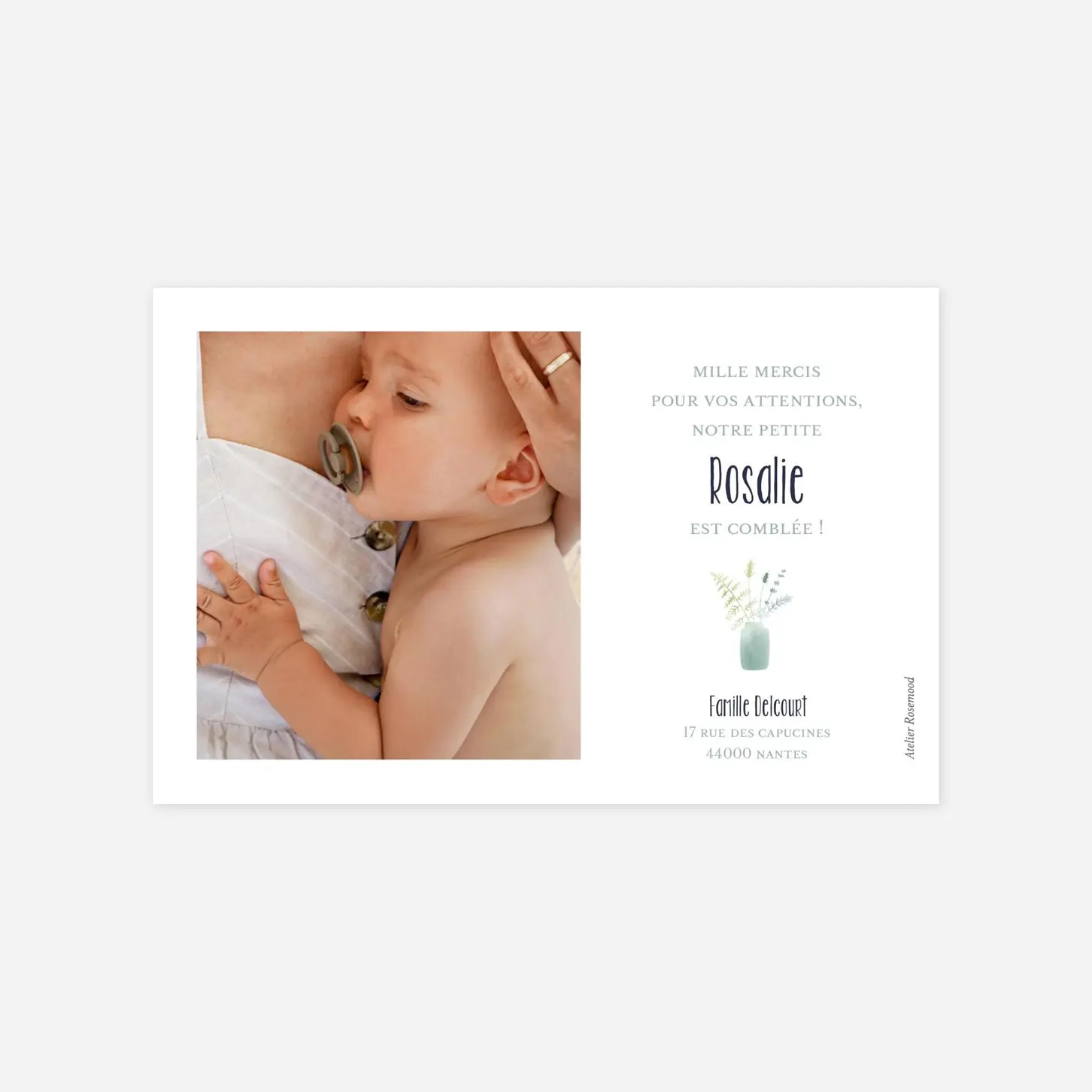 Carte remerciement naissance Bouquet sauvage