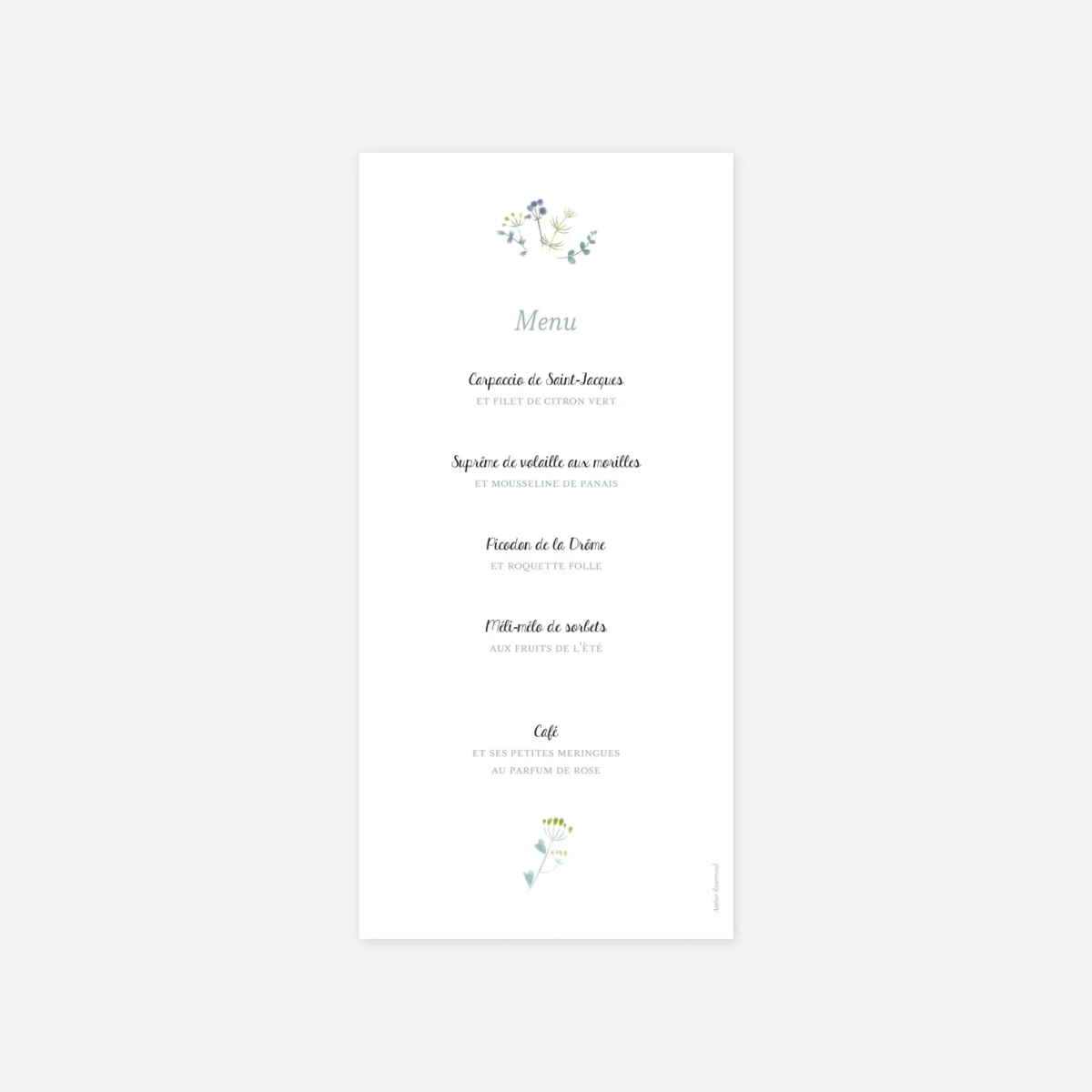 Menu mariage Bouquet sauvage