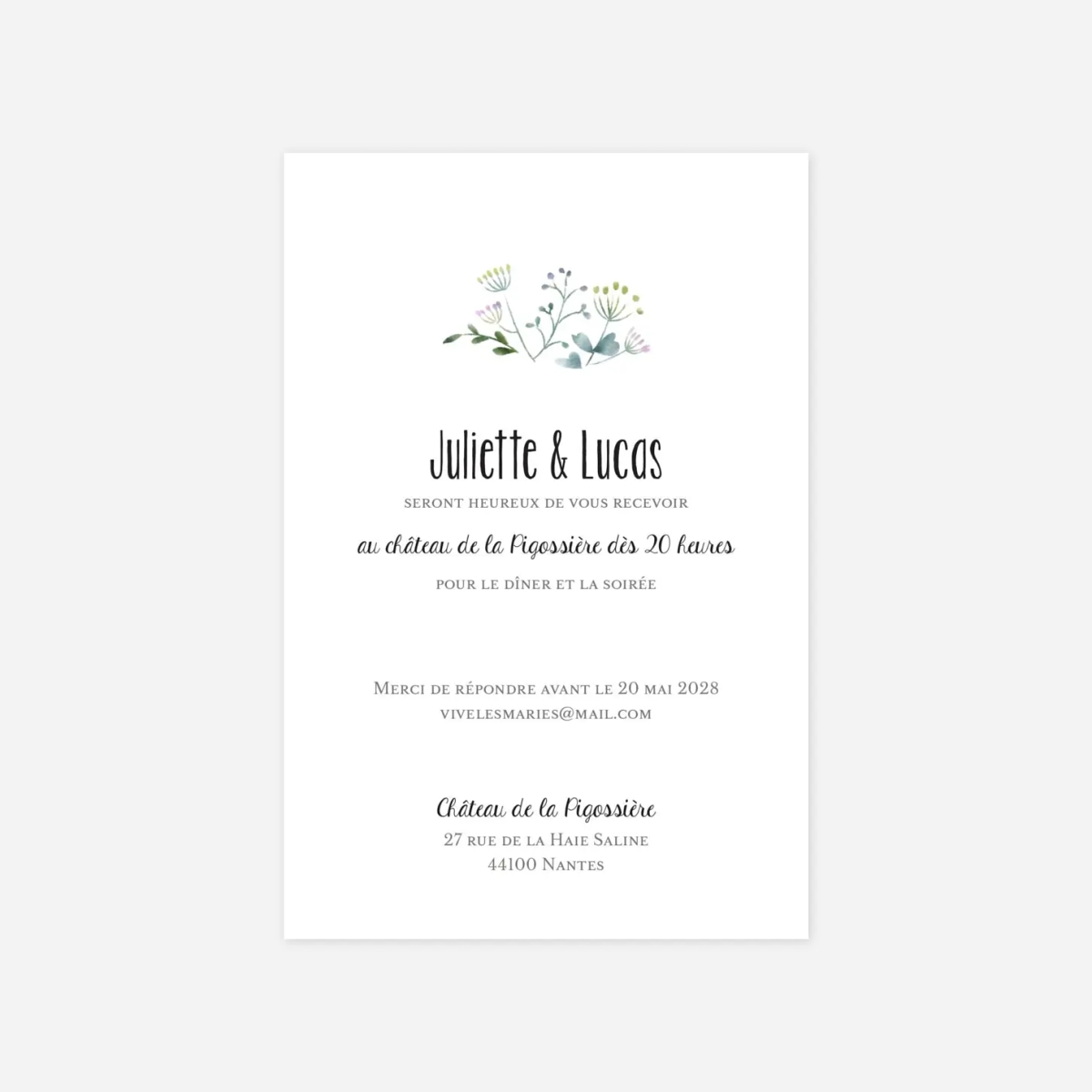 Carton d'invitation Bouquet sauvage