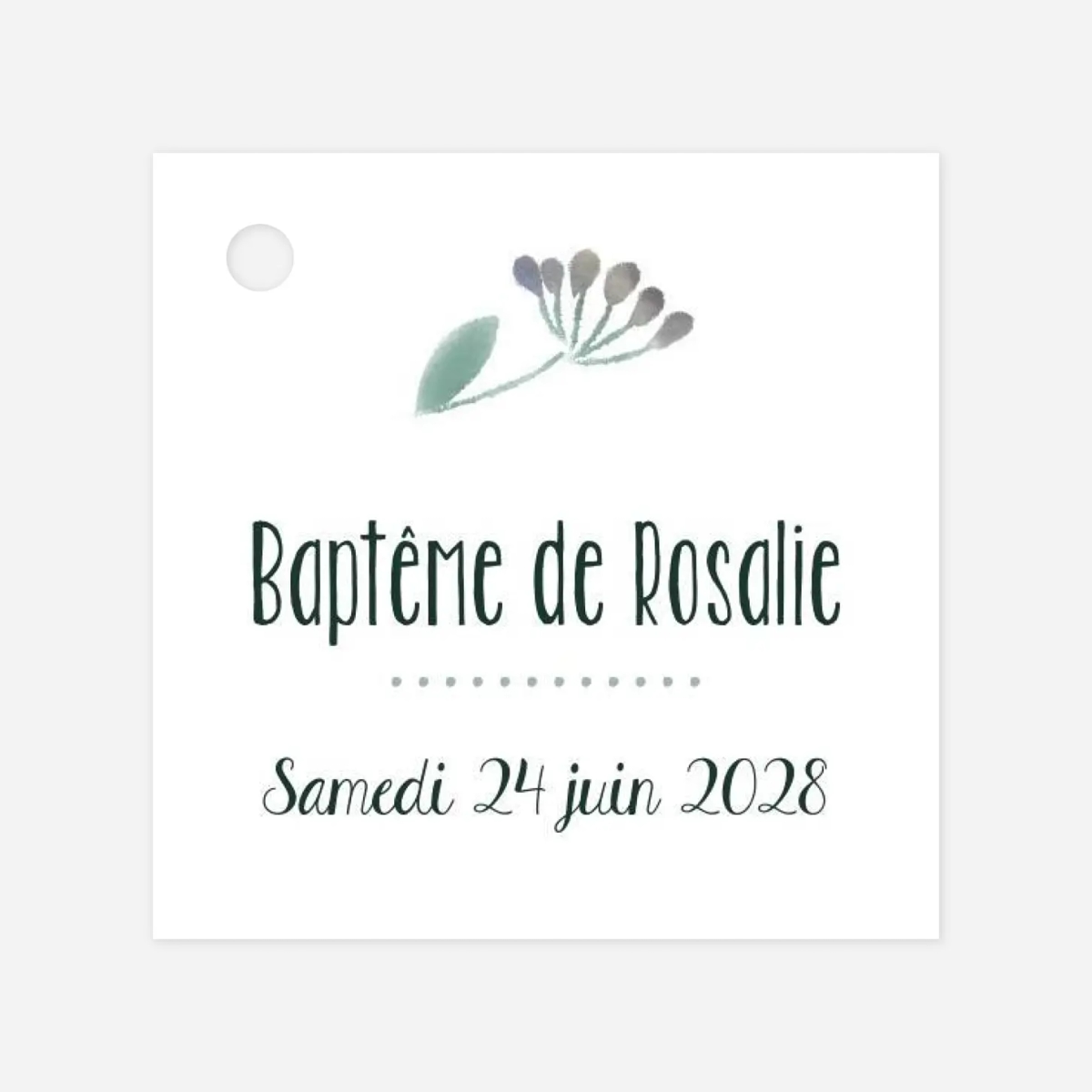 Etiquette perforée baptême Bouquet sauvage