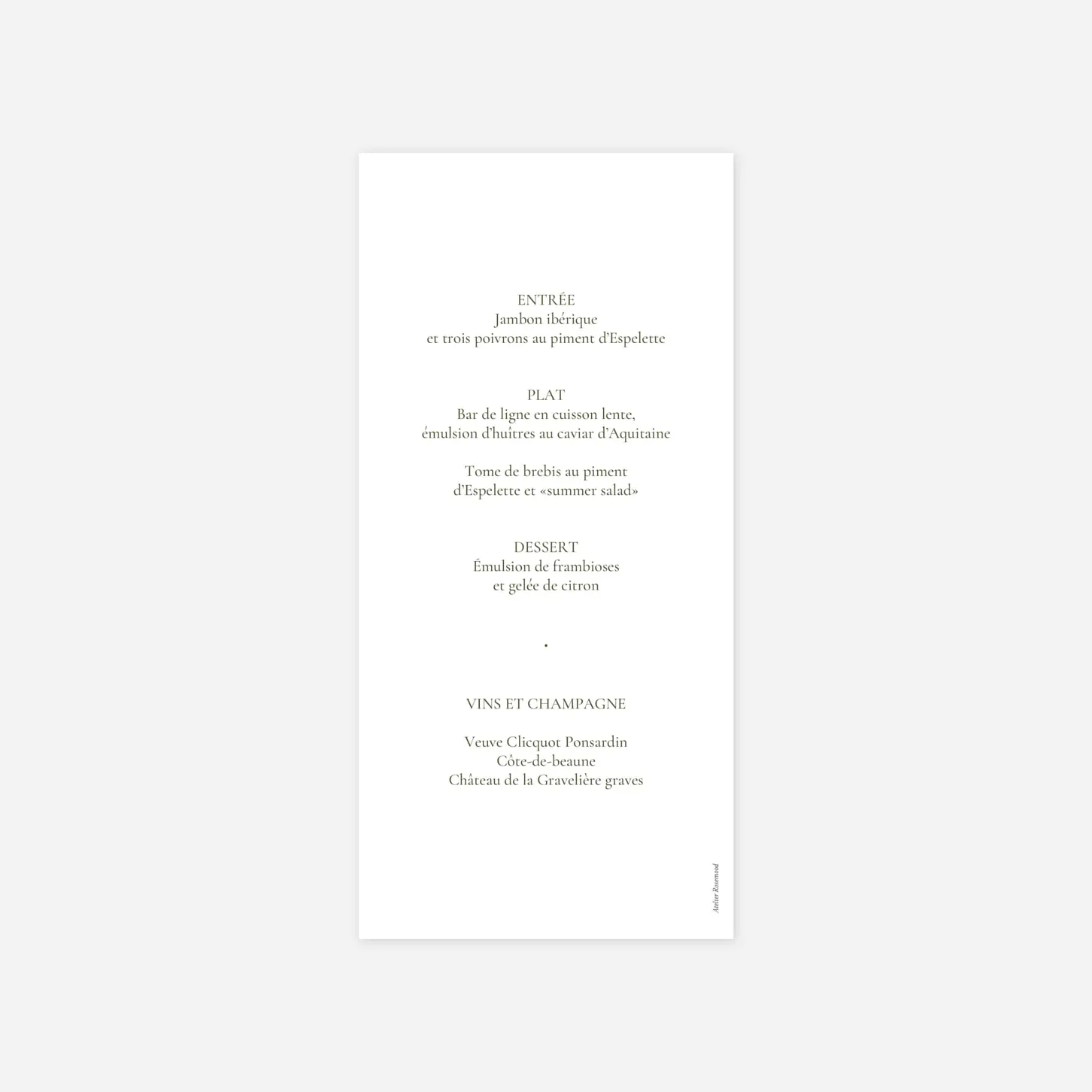 Menu mariage Botanique