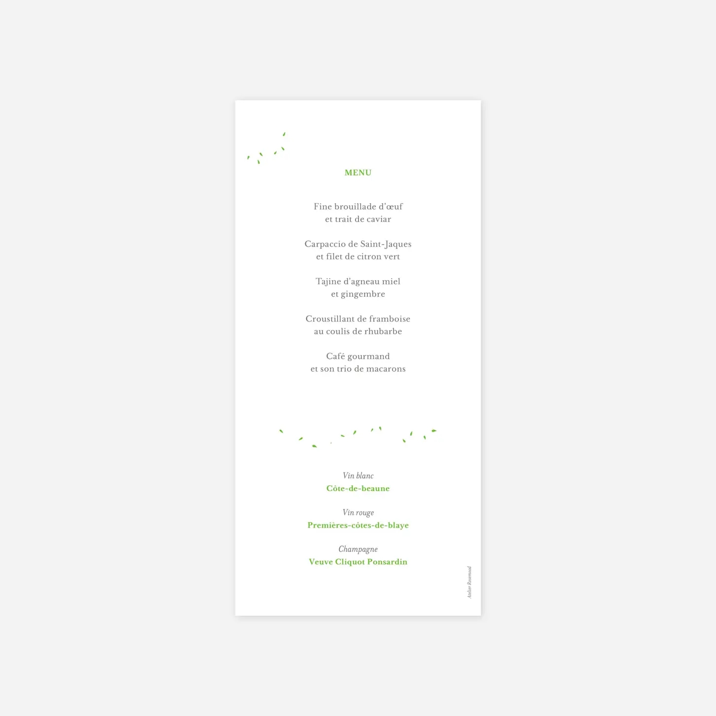Menu mariage Bouquet