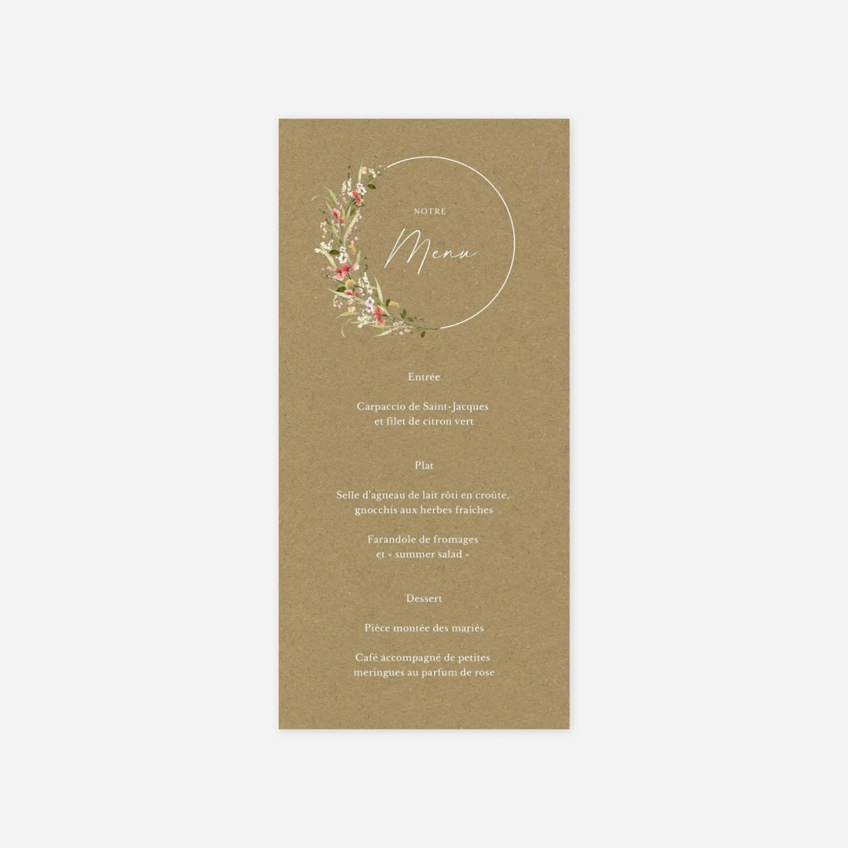 Menu mariage Bouquet printanier