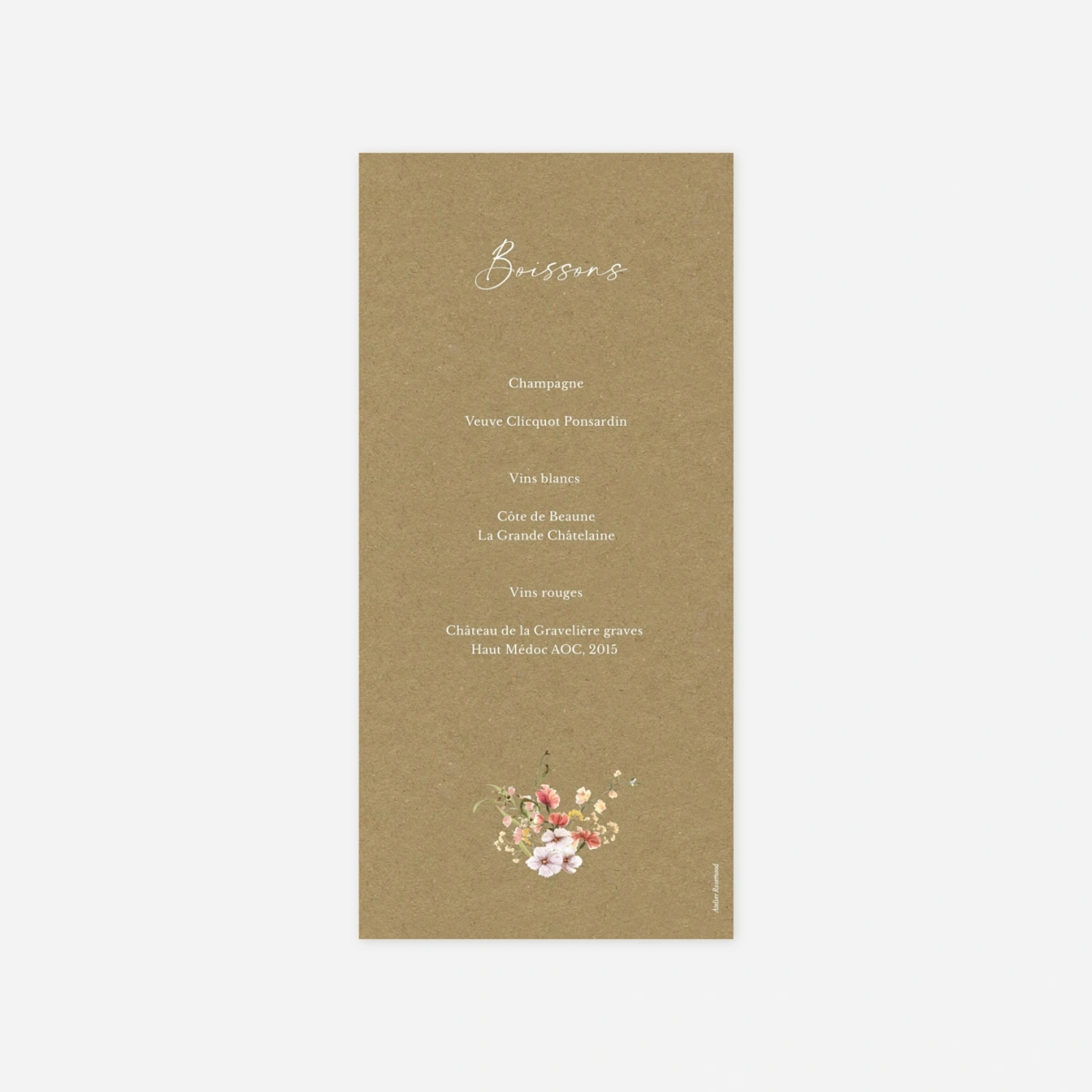 Menu mariage Bouquet printanier