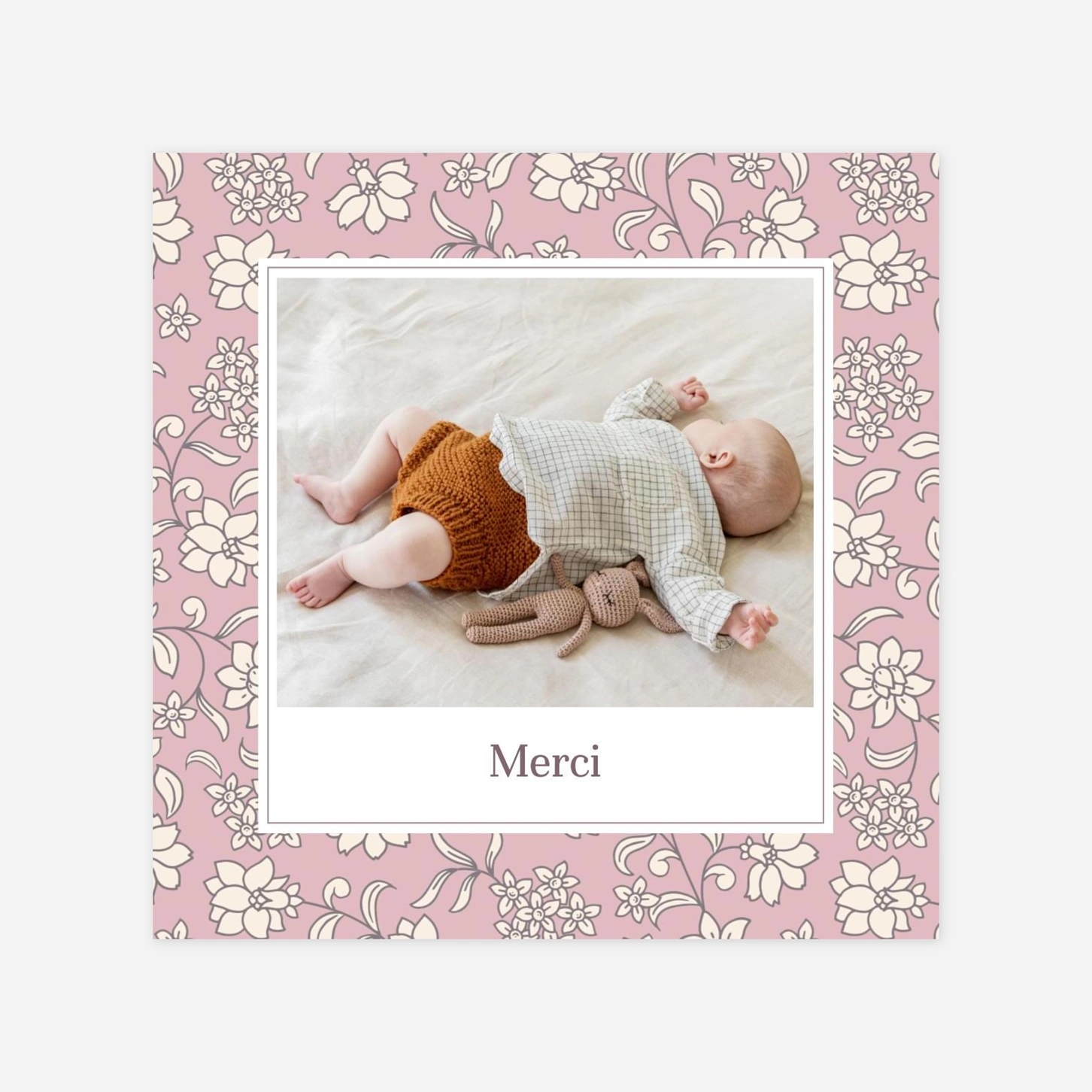 Carte remerciement naissance Brins fleuris