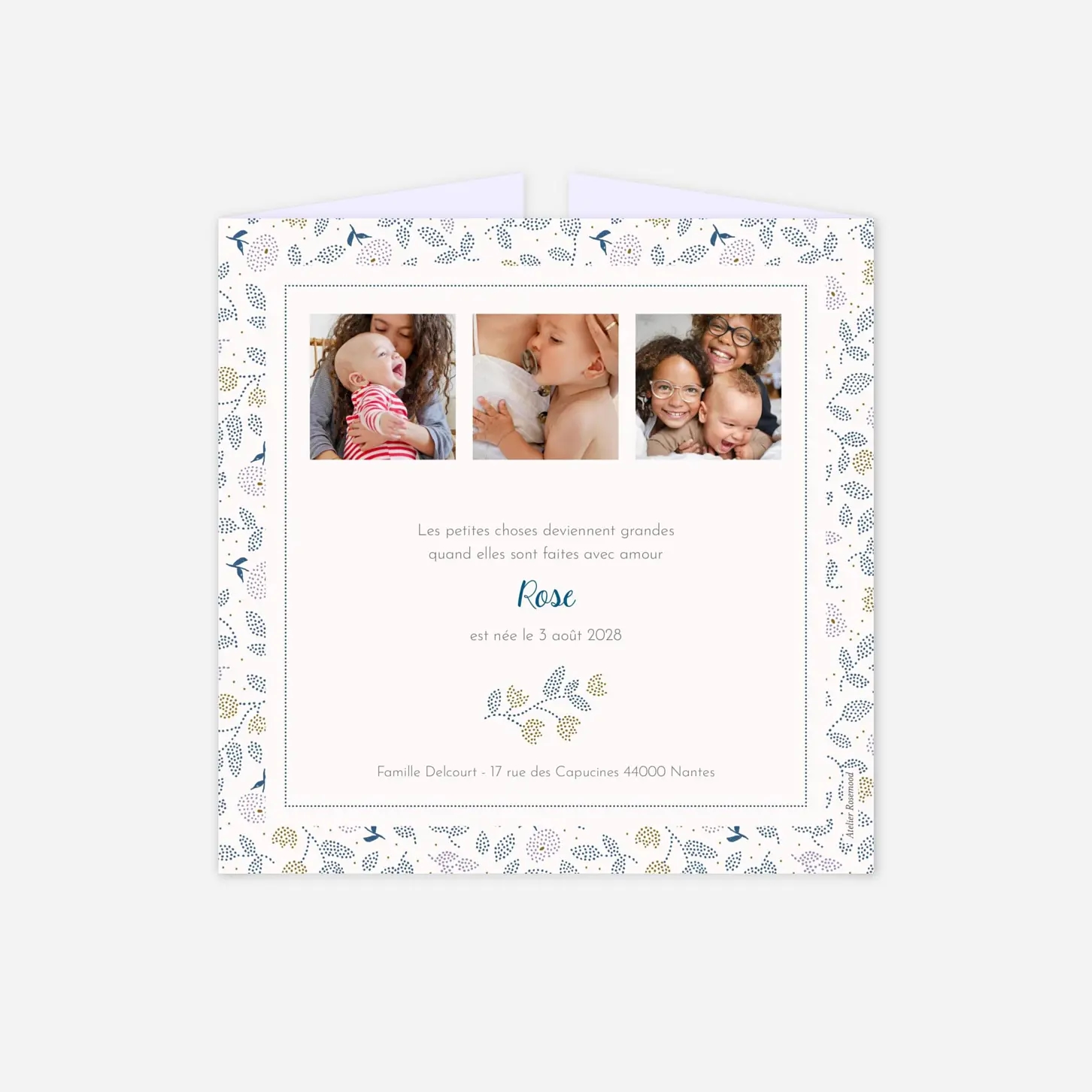 Faire-part naissance Broderie florale