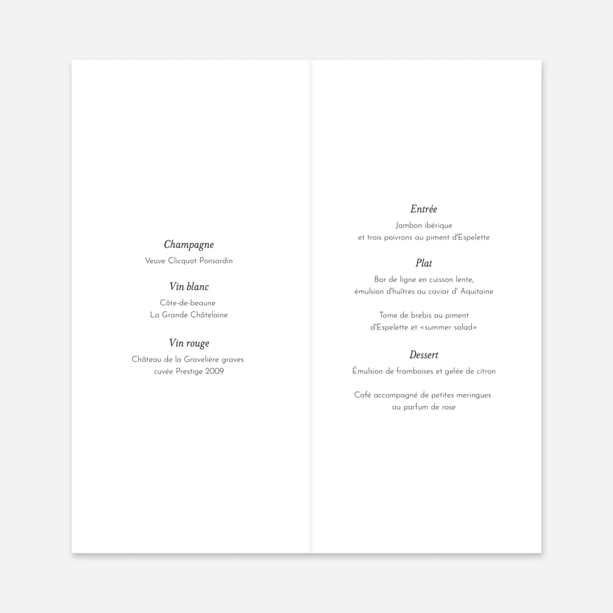 Menu mariage Cadre fleuri