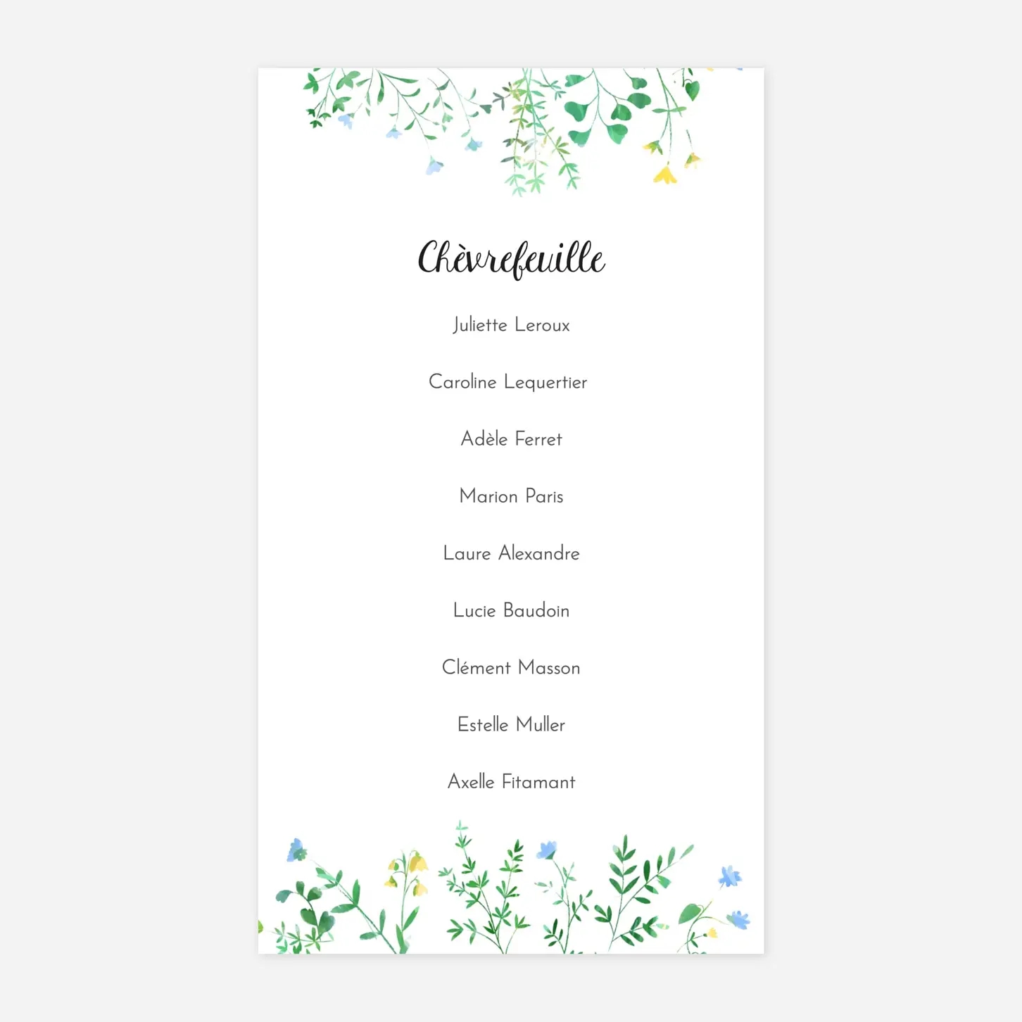 Nom de table mariage Cadre fleuri