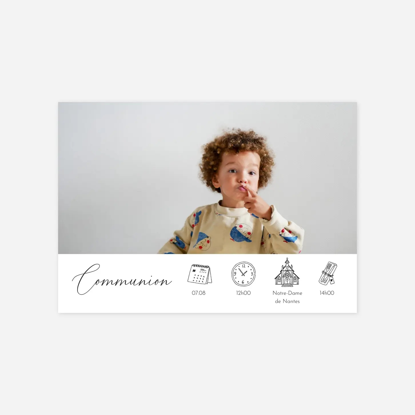 Invitation communion Calligraphie pictos