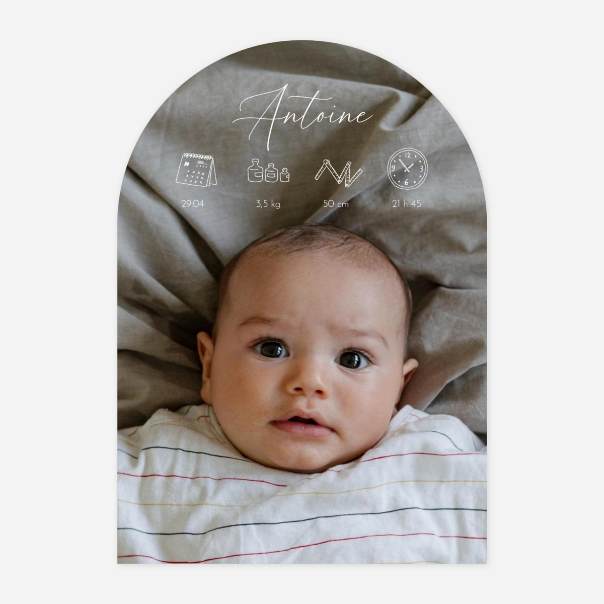 Faire-part naissance Calligraphie pictos