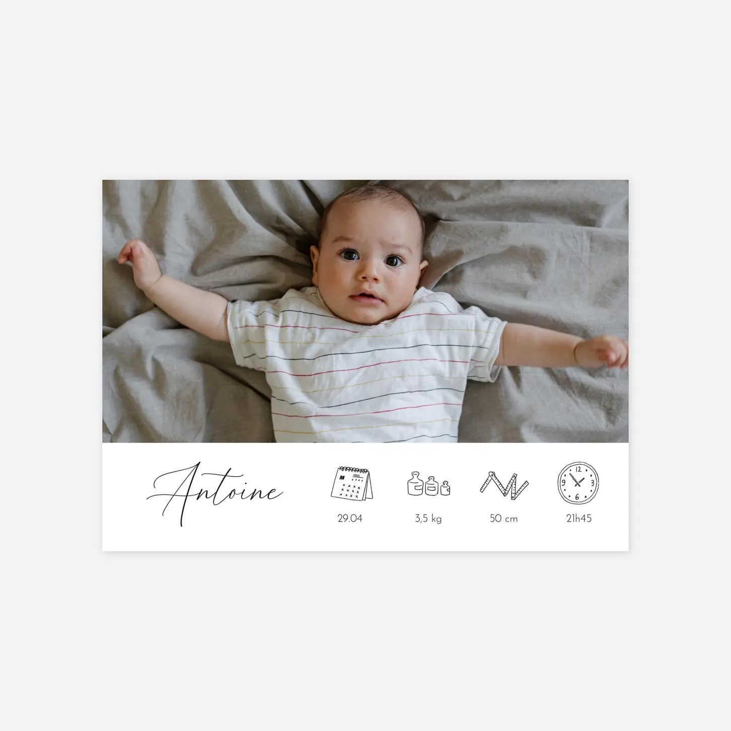 Faire-part naissance Calligraphie pictos