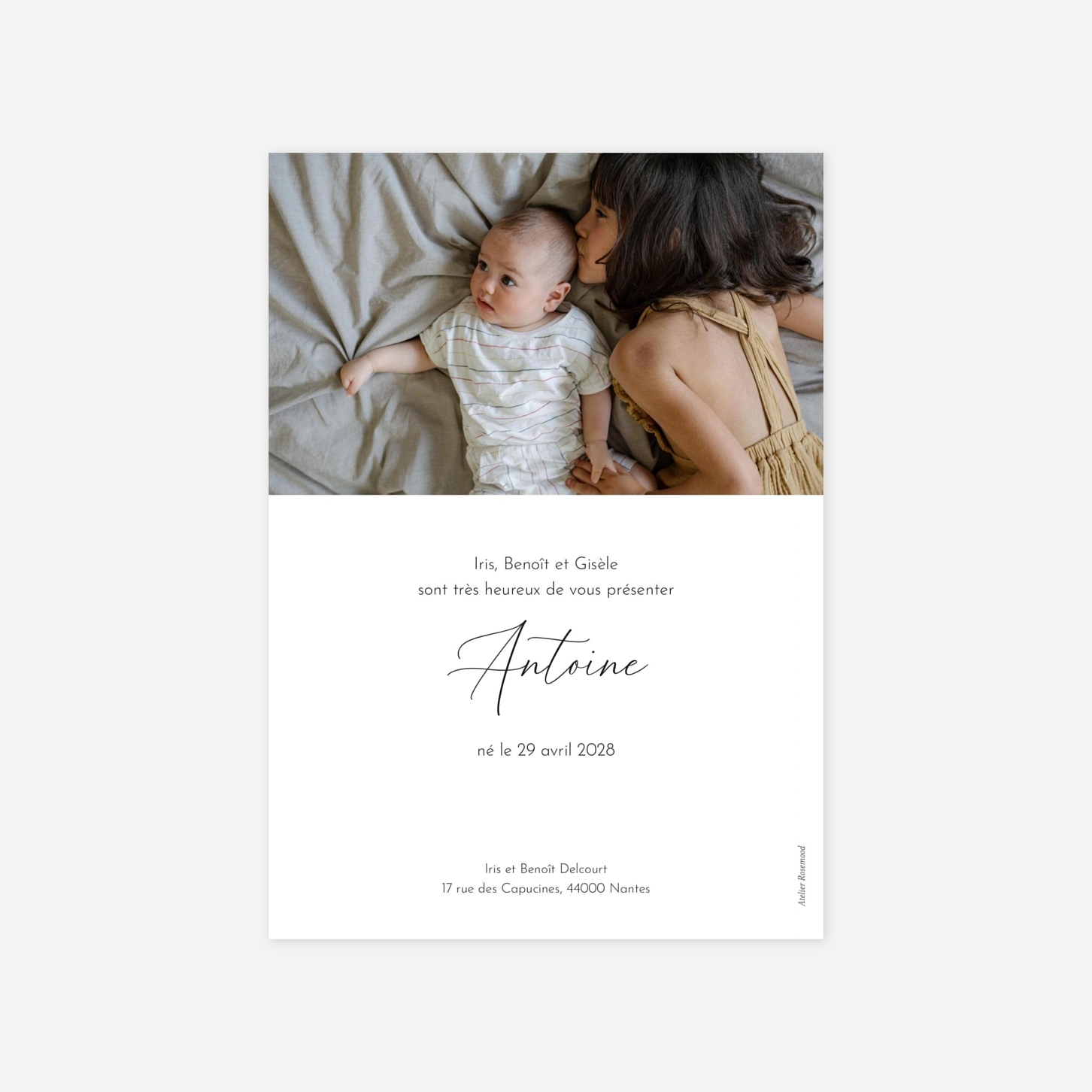 Faire-part naissance Calligraphie pictos