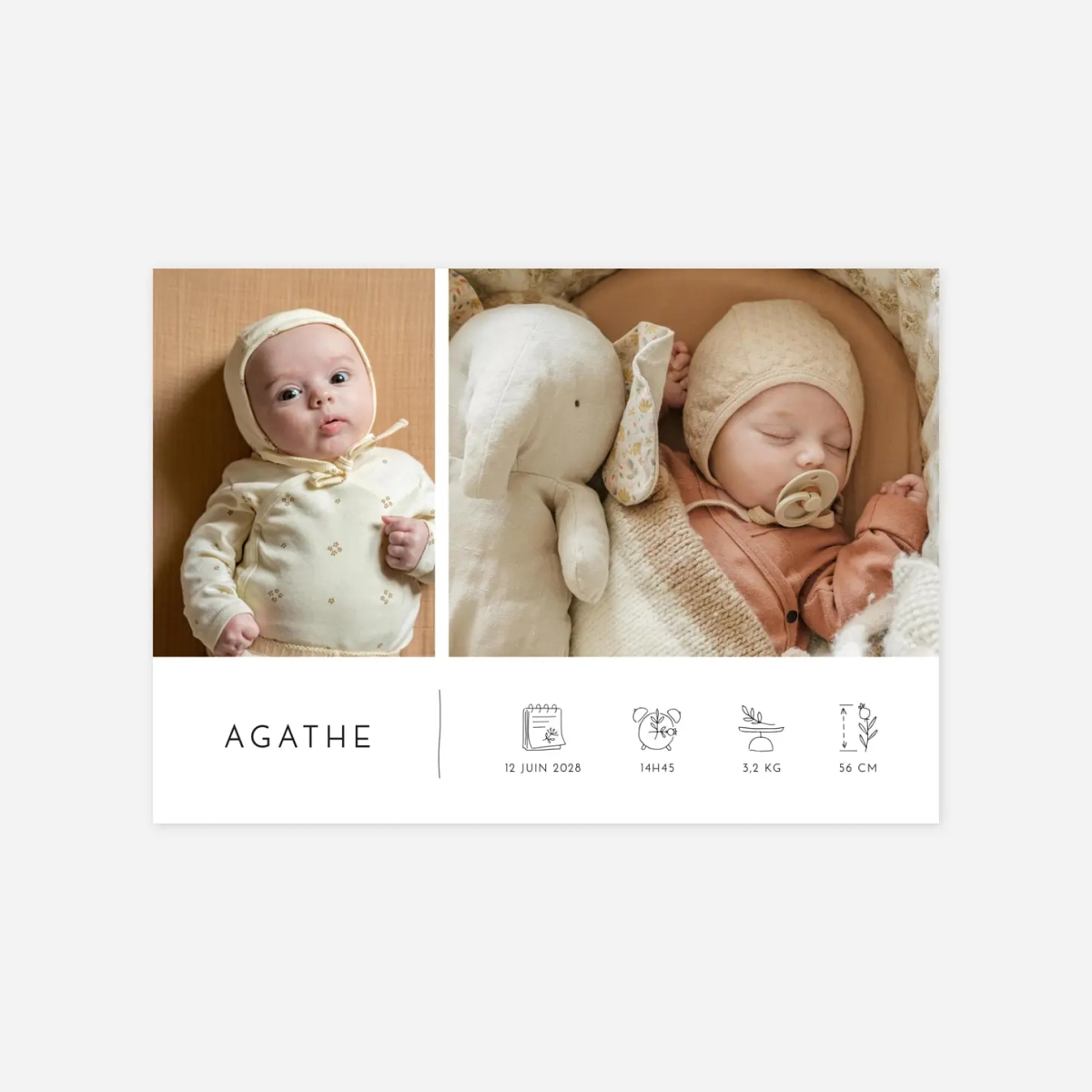 Faire-part naissance Cartouche pictos multiphoto