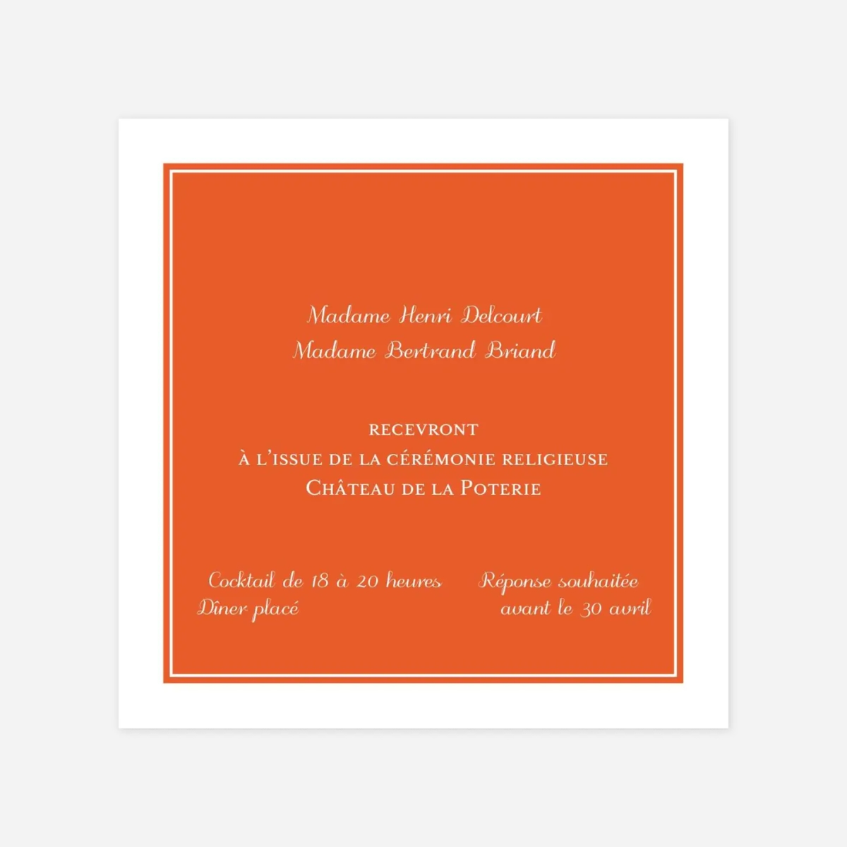 Carton d'invitation Carré chic