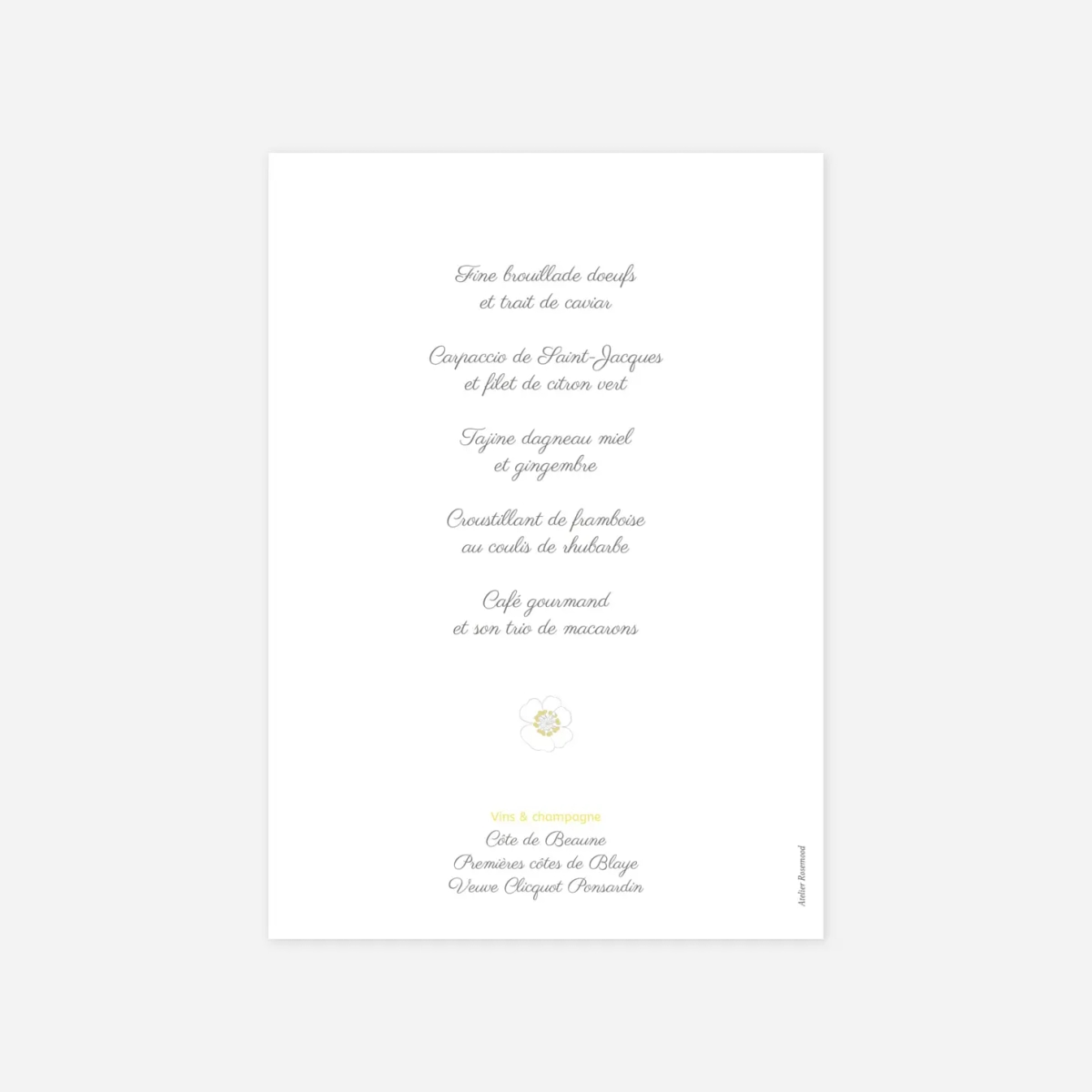 Menu baptême Couronne de fleurs