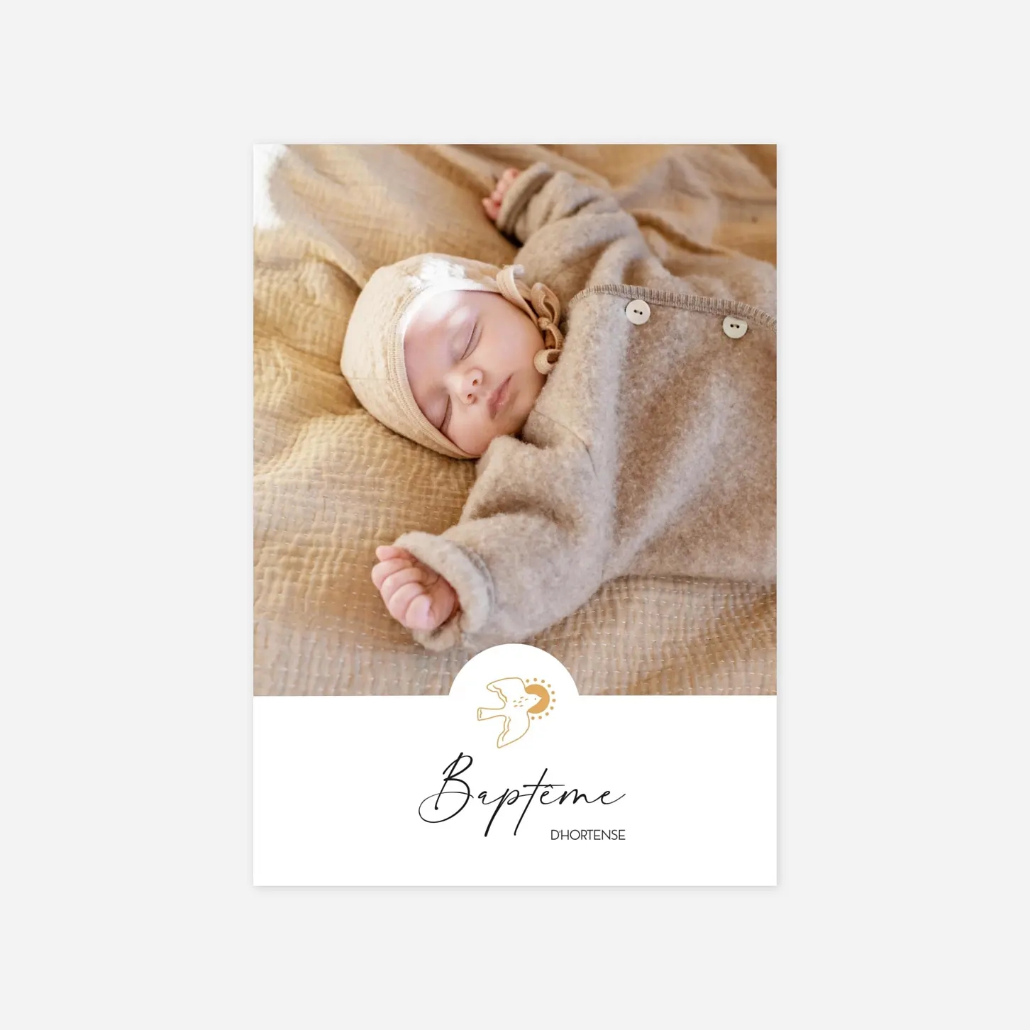 Faire-part baptême Colombe dorée