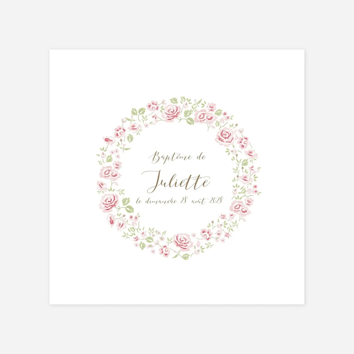 Faire-part baptême Couronne de roses