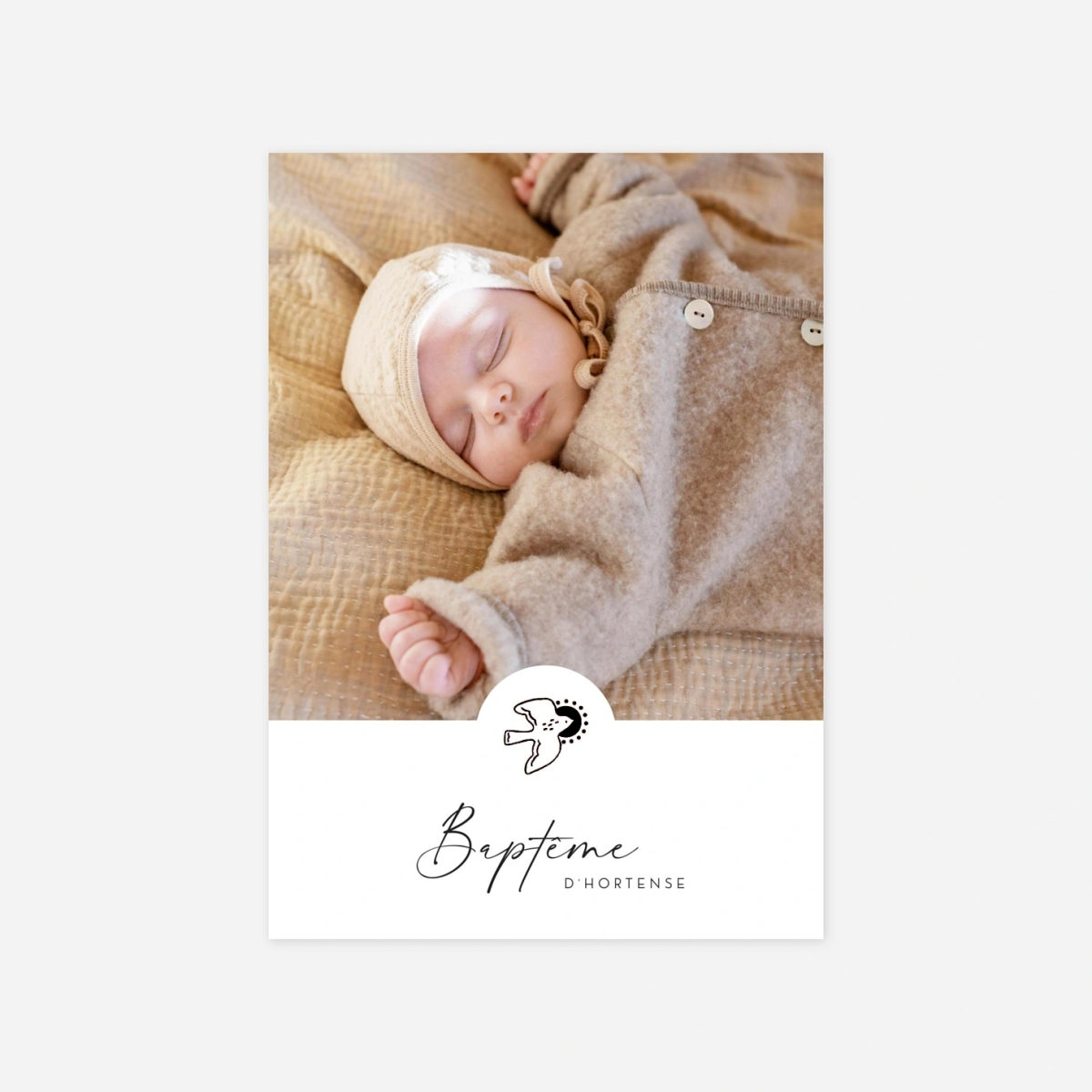 Faire-part baptême Colombe dorée médaillon