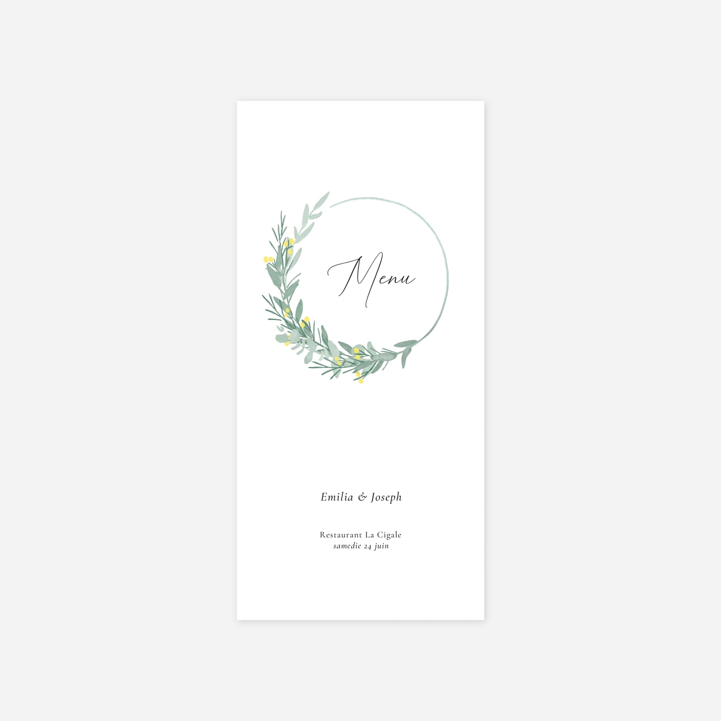 Menu mariage Couronne d'eucalyptus