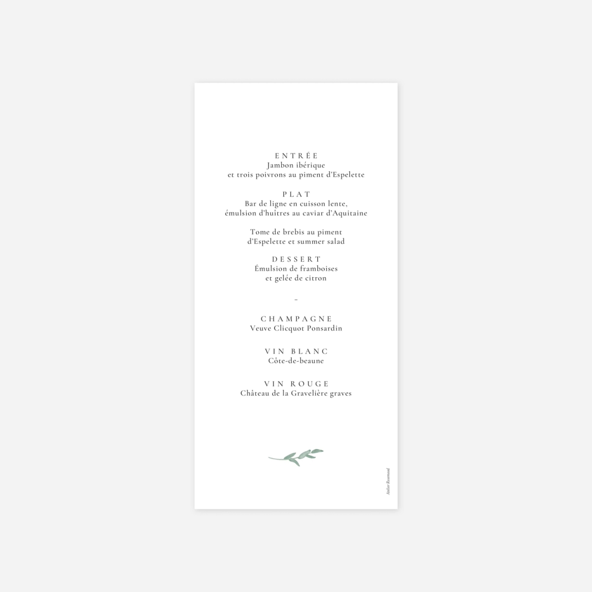 Menu mariage Couronne d'eucalyptus