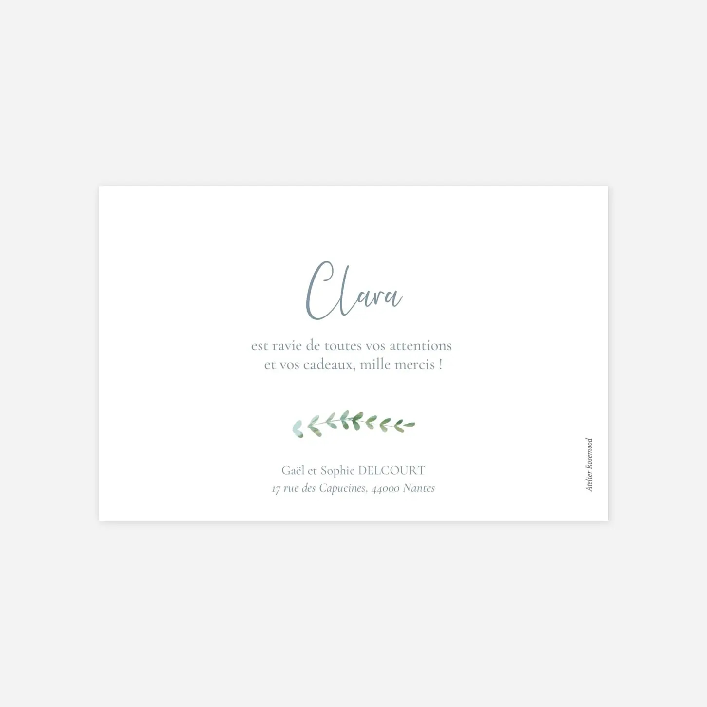 Carte remerciement naissance Couronne florale